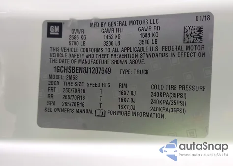 2018 Chevrolet Colorado Wt z USA, uszkodzony, nr VIN 1GCHSBEN8J1207549